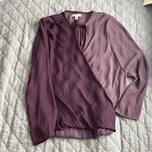 Purple silky Anthropologie top. Ties around the neck.
